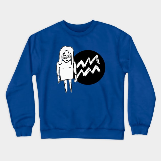 Aquarius Zodiac Woman, Aquarius Girl Crewneck Sweatshirt by badlydrawnbabe